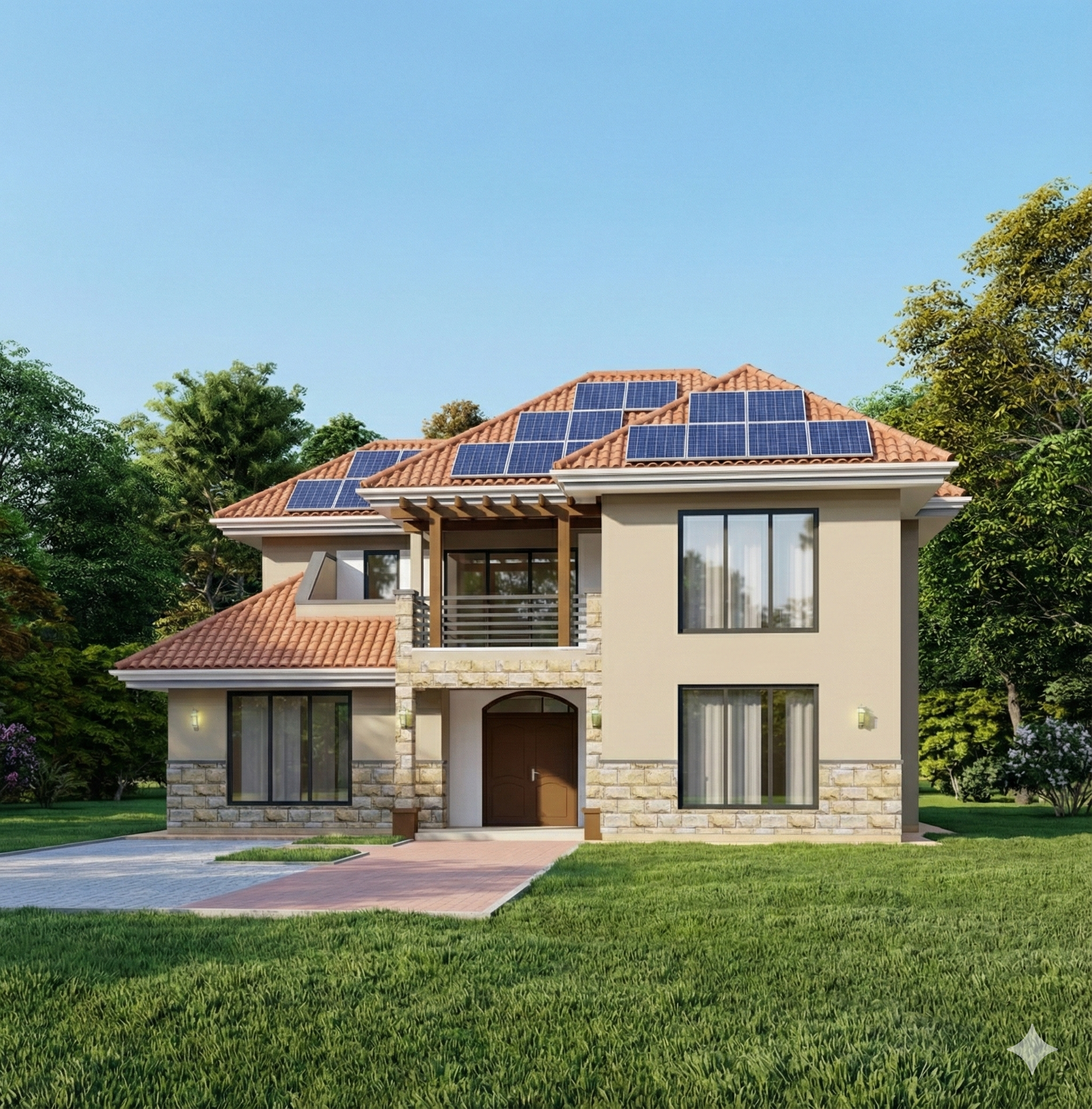 Modern home with solar panels